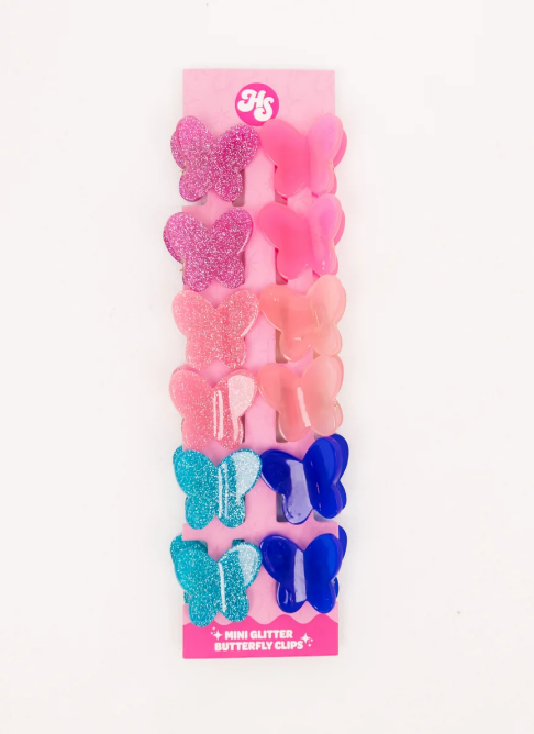 Mini glitter butterfly clips set